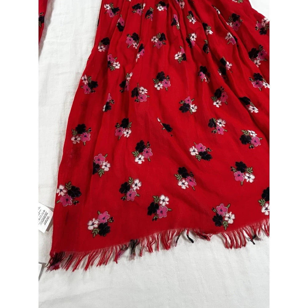 NEW Loft Springtime Floral Red Scarf 28" x 72" Fringe Lightweight - Picture 2 of 5